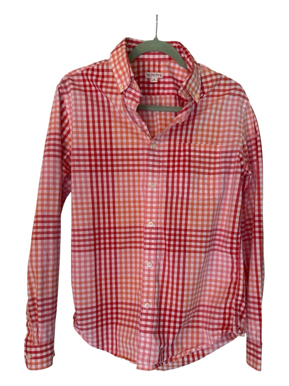 Merona Red and Pink Plaid Long-Sleeve Button-Down Shirt